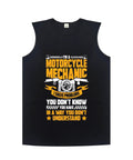 Fresh Men's Lightweight Cotton Tank Top, Sleeveless Muscle Shirt, summer breathable undershirt with motorcycle mechanic graphic.