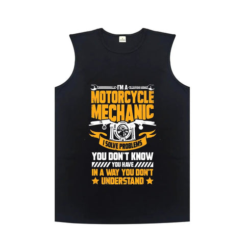 Fresh Men's Lightweight Cotton Tank Top, Sleeveless Muscle Shirt, summer breathable undershirt with motorcycle mechanic graphic.