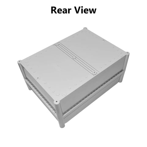 Rear view of IP67 Waterproof Junction Box Outdoor Enclosure Made From Durable ABS Plastic Beefy Heavy Duty Dustproof