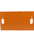 Straight Shooter Door And Window Casing Cutting Guide For Crisp Miter Corners viewed from back with holes and orange finish for stability.