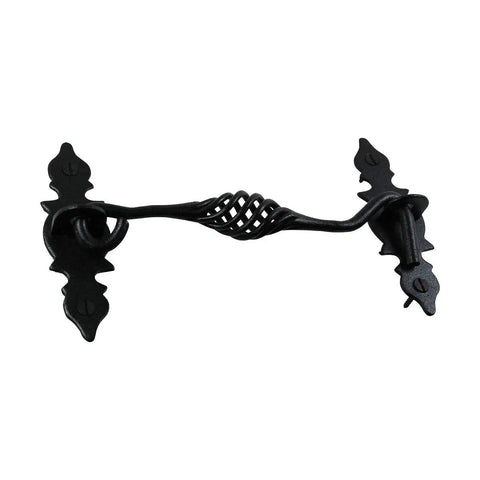 Door Latch Lock 6.6 In Black Birdcage Style Wrought Iron Hook And Eye Latch with mounting hardware, vintage look