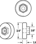 Top Shelf Bathroom Hardware Straight Up Replacement For Sliding Shower Doors Smooth Glide Action Zero Friction Heavy Duty Nylon Rollers, 3/4 inch size, 3/8 inch hex stem design.