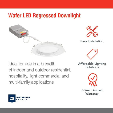 Led Recessed Downlights 6 Inch Wafer Kit With 5 In 1 Switchable White Color Temperature 120 Volt Regressed Trim In Matte White