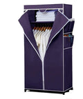 Heavy Duty Foldable Closet Wardrobe Featuring Sturdy Steel Pipe Frame And Portable Clothes Organizer With Long Hanging Rod and No Sweat Snap Together Room Setup with open front showcasing clothes and towels.