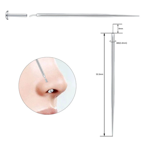 Titanium Insertion Taper for Threadless Body Jewelry, 18G Threadless Piercing Taper Pin for Nostril Piercing, size and use diagram