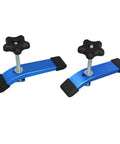 Secure Your Woodworking Projects Like A Pro With This Heavy Duty T Slot Clamp Set For CNC Machines Featuring Strong 6063 Aluminum Build And Effortless Clamping Action For Stable Workbench Success, showcasing blue aluminum clamps with black knobs.