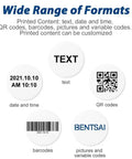 Wide range of formats printed: text, date, time, QR codes, barcodes, customizable options. Heavy Duty Handheld Industrial Inkjet Printer.