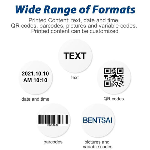 Wide range of formats printed: text, date, time, QR codes, barcodes, customizable options. Heavy Duty Handheld Industrial Inkjet Printer.