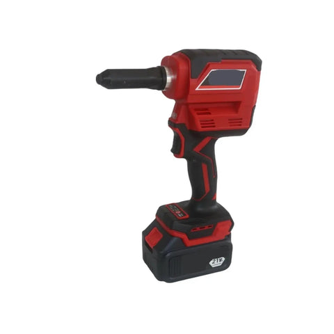 28Mm Brushless Cordless Rivet Gun And Nut Riveter With Pure Copper Motor, red and black, ergonomic design, heavy duty tool for metalwork.