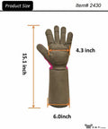 Rose Pruning Gardening Gloves For Women With Long Sleeve Cuff, size details shown, thorn resistant, padded palm