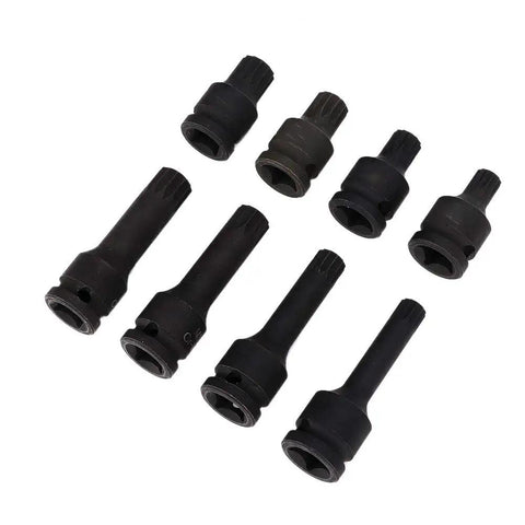 8 Piece 12 Point Socket Wrench Set Built Tough With Solid Cr Mo Steel, 1/2 Inch Drive Auto Repair Kit angled view of black sockets