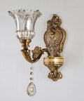 Matte Brass Vintage Wall Mount Lamp With Beveled Crystal Shade, Antique Floral Sconce Light With Retro Vibes, 1 Light
