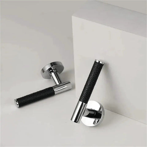 Brass Black Lychee Skin Door Lock Set Modern Style Interior Bedroom And Bathroom Dummy Handle Hardware Locks