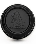 Black lid with embossed mountain and text from Stainless Steel 32oz Water Bottle And 25oz Cup With Bat Wing Handles Nesting Stove Stand And Grill For Camping And Hiking The Go To Camp Kitchen Gear For Easy Packability And Quick Hydration On The Go