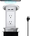 Pop Up Power Outlet With Wireless Charger And 6ft Cord, Four US Outlets Plus Two USB C Ports And Two USB A Ports, Silver Finish