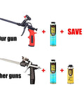 Comparison of Expanding Foam Gun With PTFE Coated Barrel and standard foam gun, showcasing features and savings.