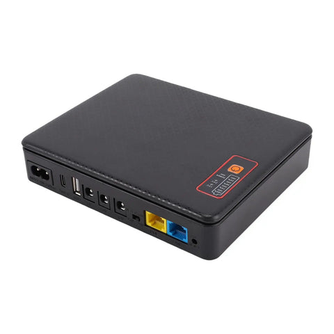 Compact Mini Ups Battery Backup 16000Mah Power Supply For Routers And Modems US Plug showing ports and compact design.