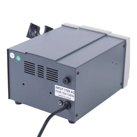 Rear view of Powerhouse 1000W 110V Digital Hot Air Rework Station showing power input and fuse details