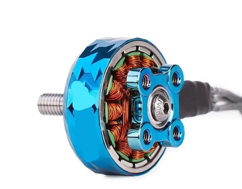 Side view of a Dual KV 2550KV And 1950KV Brushless Drone Motor for 4-5 Inch FPV Drones, with visible copper coils, blue housing.
