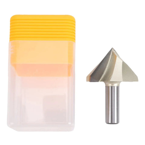 Hot Selling 90 Degree V Groove Router Bit With Tungsten Steel Carving Tips And Half Inch Shank for woodworking pros, includes protective case.