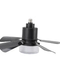 Fafeicy Ceiling Fan Lamp with Light, Dimmable 3 Color Temperatures Quiet, black blades and clear base design, top view.