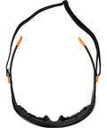 Gasket Safety Glasses For Worksite PPE Eye Protection With Full Frame Design, shown with foam gasket and nylon strap extended.
