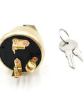 Back view of Heavy Duty Marine Ignition Switch For Boats 12 Volt 15 Amp 3 Position Keyed Ignition With 2 Keys Replacement MP39060 1 50 11621 Beefed Up Brass Body Easy Install On Deck Ready For Sea Use showing brass connectors and included keys
