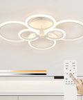Six Ring LED Ceiling Light With Remote Dimmable 3000K 4000K 6500K Adjustable 31.4 Inch Flush Mount White Modern Ceiling Lamp