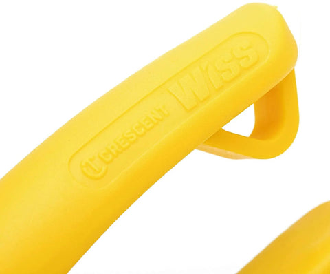 Crescent Wiss MetalMaster snips with yellow plastic handle, close-up view