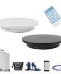 Heavy Duty Motorized Rotating Display Stand With Smooth 360 Degree Turntable For Product Photography And Retail Exhibits Supports Up To 220lbs Loads in white and black colors with remote control.