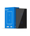 Two Gang 1 Way WiFi Touch Light Switch For Alexa And Google Home, 2.4 GHz Only, RF433 Remote Control, Black TX T3 with box