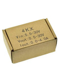 Cardboard box packaging of CNC DC DC Buck Boost Converter CC CV 0.5 To 30V 4A Power Module with voltage details printed on top
