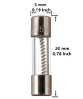 Close-up of a 5x20mm glass fuse from 12 Value Slow Blow Glass Fuses Kit With 60 Pieces In Clear Plastic Storage Box 250V Assortment