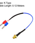 K Type Thermocouple Temperature Sensor Probe With M4 Screw Mount, 0-260C Range, 0.4ft Lead, showing connectors and brass mount
