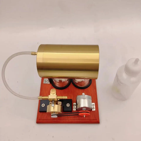 Hands-On Mini Steam Engine Generator Kit For Adults, brass swing type on wooden base, educational physics experiments setup