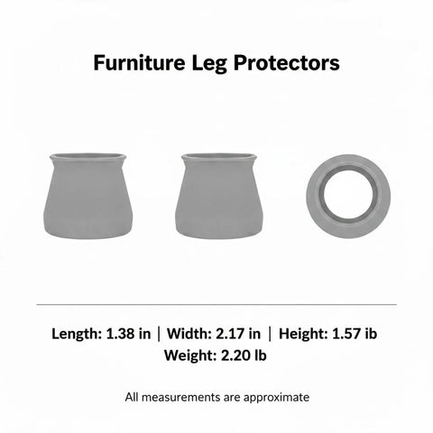 8 Pack Gray PU Leather Furniture Leg Protectors Keep Your Floors Slick With These Badass Scratch Resistant Pads showing three angles of protectors.