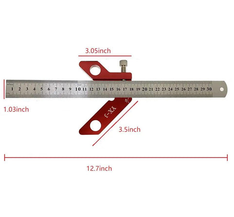 Top Shelf Woodworking Center Finder And Circle Scribe Packed With 45 90 Degree Layout Marks Plus Magnetic Measuring Tool, 12.7 inch aluminum ruler.