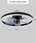 Modern Dimmable Ceiling Fan With Light And Remote Control, MuteLED Quiet, 6 Speeds, Reversible, 60W Black Ceiling Fan dimensions