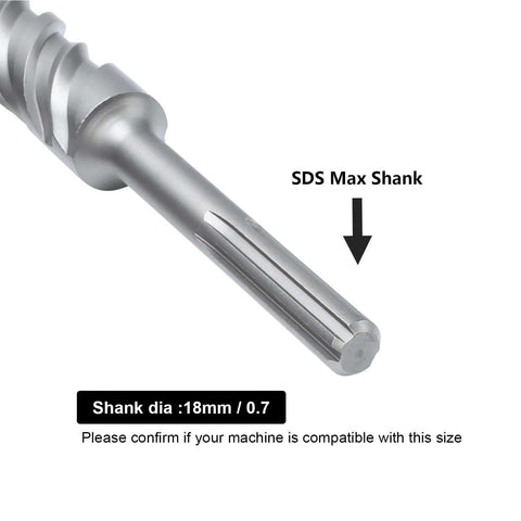 SDS Max shank masonry drill bit, 38mm (1-1/2 in) diameter, 260mm (10 in) length, carbide-tipped