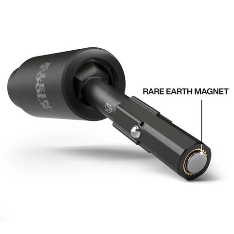 Flip Socket Swivel Adapter With 25 Degree Swivel Head And 360 Degree Rotation For Tight Spots, showing rare earth magnet.