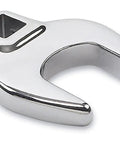 Close-up of a single wrench from Ten Piece Three Eighths Inch Drive Crowfoot Wrench Set Metric For Tight Spaces Includes 10mm And 11mm Crowfoot Wrenches Stamped Size Markings Bright Chrome Finish Full Polish Steel Construction