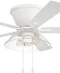 52-Inch Insight Ceiling Fan with White Finish, Reversible White Washed Oak Blades, Integrated Light Kit With Clear Glass Shade