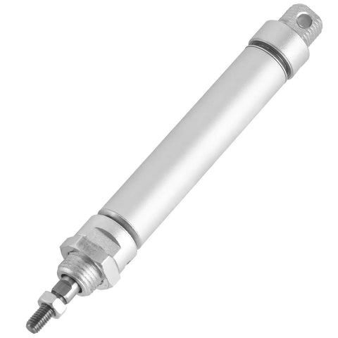 Slim Pneumatic Air Cylinder MAL 16 50 with 16mm Bore and 50mm Stroke Double Acting M5 Port, silver finish, side view