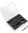 Premium 22 Piece Damaged Screw Remover Set With High Speed Steel Sockets And Bit Holders For Stripped Bolts Quick Extraction Kit, open case