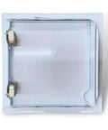 No Sweat Push To Open Metal Access Panel 6 X 6 Inches smooth self-closing cover with white epoxy finish and hinge.