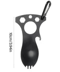 Multifunction Camping Spoon Fork Tool With Bottle Opener And Wrenches, Stainless Steel 3Cr13, compact 10cm portable gear