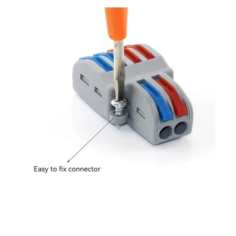Universal Compact Wire Connector One Input Five Or Ten Outputs Quick Push Terminals For Fast Tool Free Splitter Wiring In Homes And Commercial Projects With Tin Plated Copper Contacts And Flame Retardant Housing, gray 2-port view