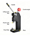 Heavy Duty Manual Arbor Press 1 Ton Lever Style Desktop Punch Tool Precision Cast Iron parts labeled including handle and base.