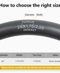 Two Pack Heavy Duty Bike Inner Tubes for 26 Inch Wheels with AV Schrader Valve 32mm, tire size guide and measurements