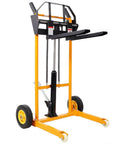 Heavy Duty Hydraulic Material Lift Stacker With Adjustable Forks, 440 Lbs Manual Pallet Jack Lift Cart For Warehouse Garage Shop And Workshop Use, side view with rubber wheels